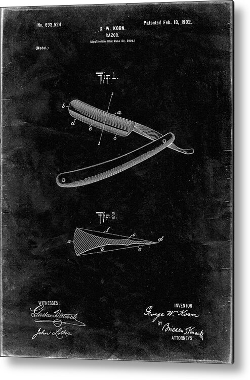Pp1178-black Grunge Straight Razor Patent Poster Metal Print featuring the digital art Pp1178-black Grunge Straight Razor Patent Poster by Cole Borders