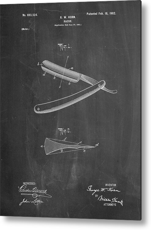 Pp1178-chalkboard Straight Razor Patent Poster Metal Print featuring the digital art Pp1178-chalkboard Straight Razor Patent Poster by Cole Borders