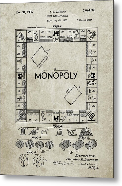 Pp131- Sandstone Monopoly Patent Poster Metal Print featuring the digital art Pp131- Sandstone Monopoly Patent Poster by Cole Borders
