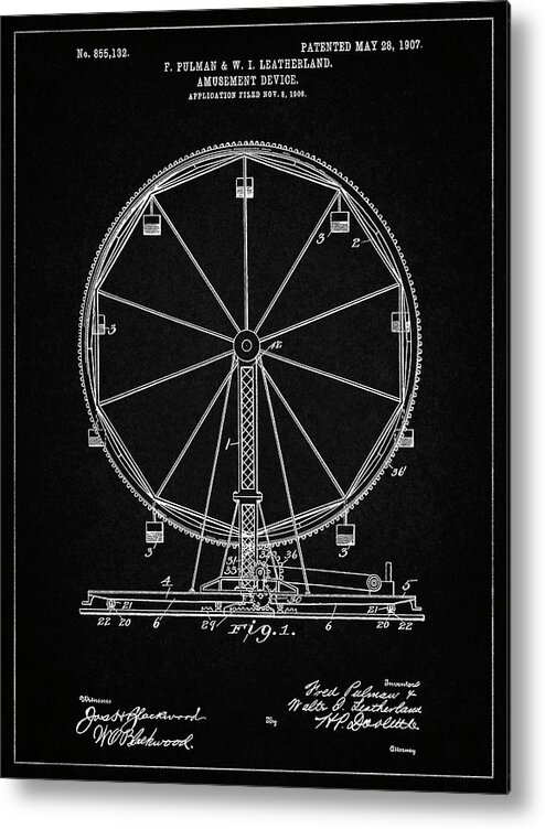 Pp167- Vintage Black Ferris Wheel Poster Metal Print featuring the digital art Pp167- Vintage Black Ferris Wheel Poster by Cole Borders
