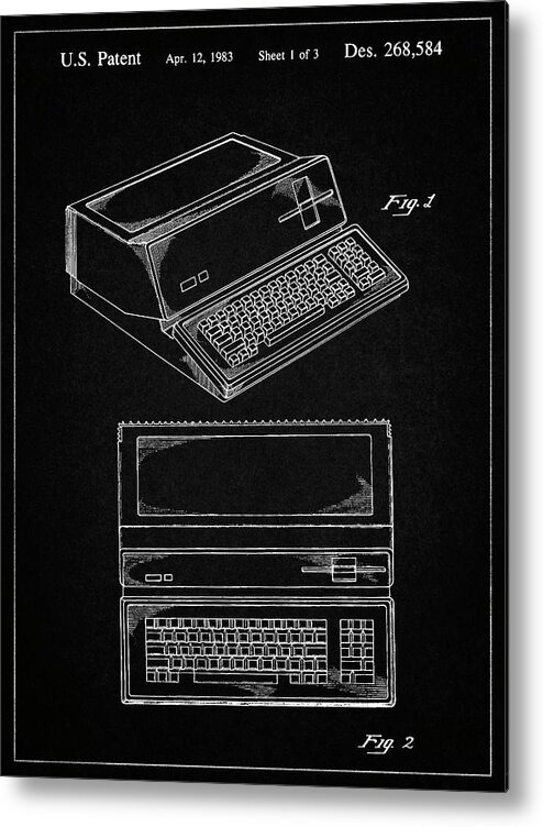 Pp171- Vintage Black Apple Iii Computer Patent Poster Metal Print featuring the digital art Pp171- Vintage Black Apple IIi Computer Patent Poster by Cole Borders