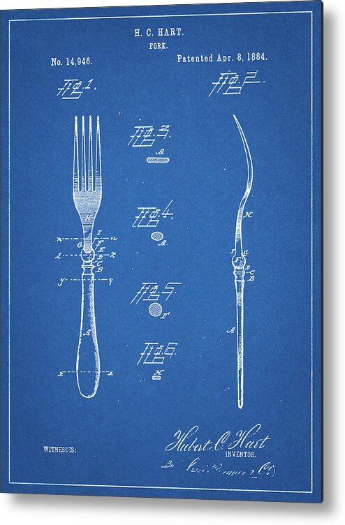 Pp238-blueprint Fork Patent Poster Metal Print featuring the digital art Pp238-blueprint Fork Patent Poster by Cole Borders