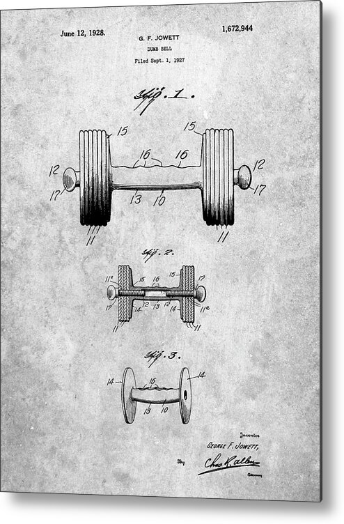 Pp314- Dumbbell Patent Poster Metal Print featuring the digital art Pp314- Dumbbell Patent Poster by Cole Borders