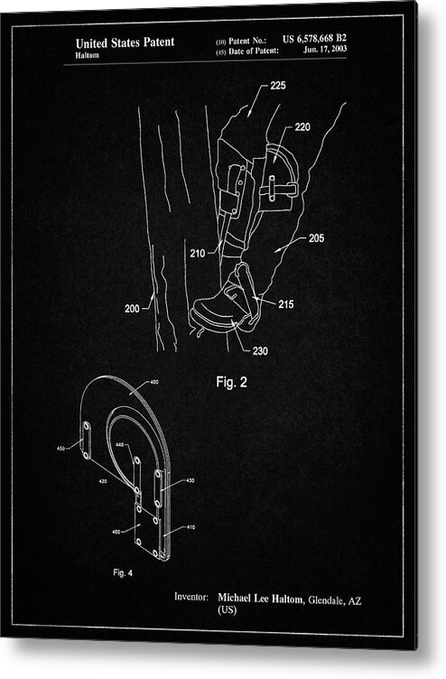 Pp340-vintage Black Pole Climber Knee Pads Patent Poster Metal Print featuring the digital art Pp340-vintage Black Pole Climber Knee Pads Patent Poster by Cole Borders