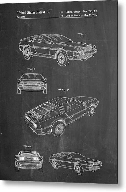 Pp354-chalkboard Delorean Patent Poster Metal Print featuring the digital art Pp354-chalkboard Delorean Patent Poster by Cole Borders