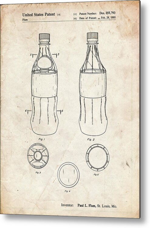 Pp432-vintage Parchment Coke Bottle Display Cooler Patent Poster
 Metal Print featuring the digital art Pp432-vintage Parchment Coke Bottle Display Cooler Patent Poster by Cole Borders