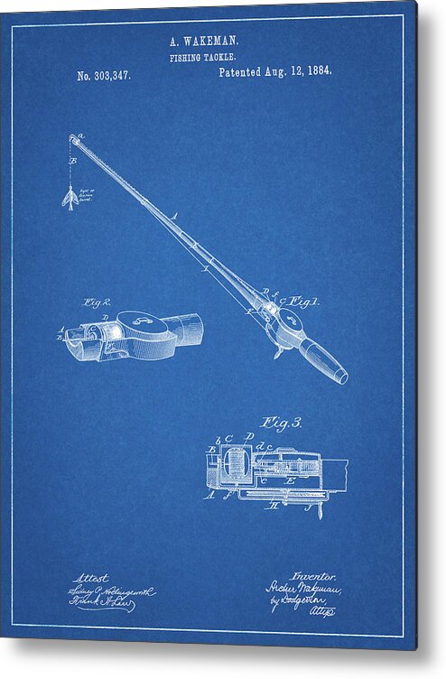 Pp490-blueprint Fishing Rod And Reel 1884 Patent Poster Metal