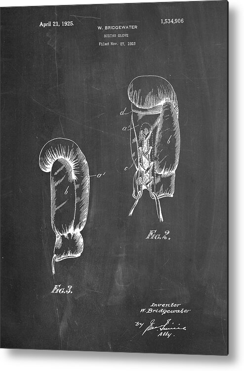 Pp517-chalkboard Boxing Glove 1925 Patent Poster Metal Print featuring the digital art Pp517-chalkboard Boxing Glove 1925 Patent Poster by Cole Borders