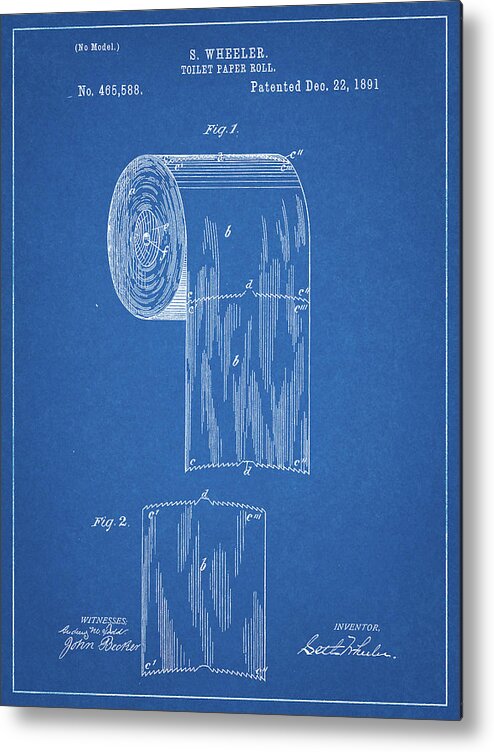 Pp53-blueprint Toilet Paper Patent Metal Print featuring the digital art Pp53-blueprint Toilet Paper Patent by Cole Borders