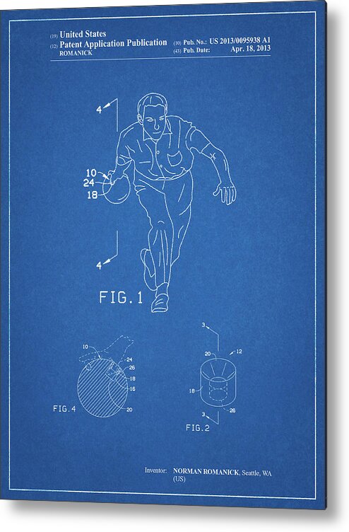 Pp549-blueprint Bowling Ball Patent Poster Metal Print featuring the digital art Pp549-blueprint Bowling Ball Patent Poster by Cole Borders