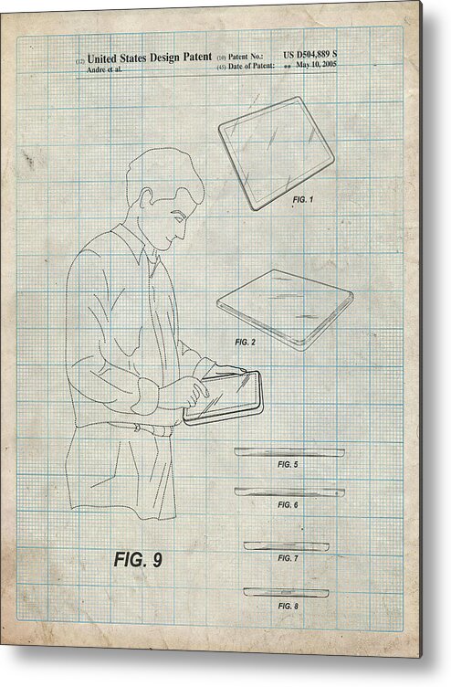 Pp614-antique Grid Parchment Ipad Design 2005 Patent Poster Metal Print featuring the digital art Pp614-antique Grid Parchment Ipad Design 2005 Patent Poster by Cole Borders