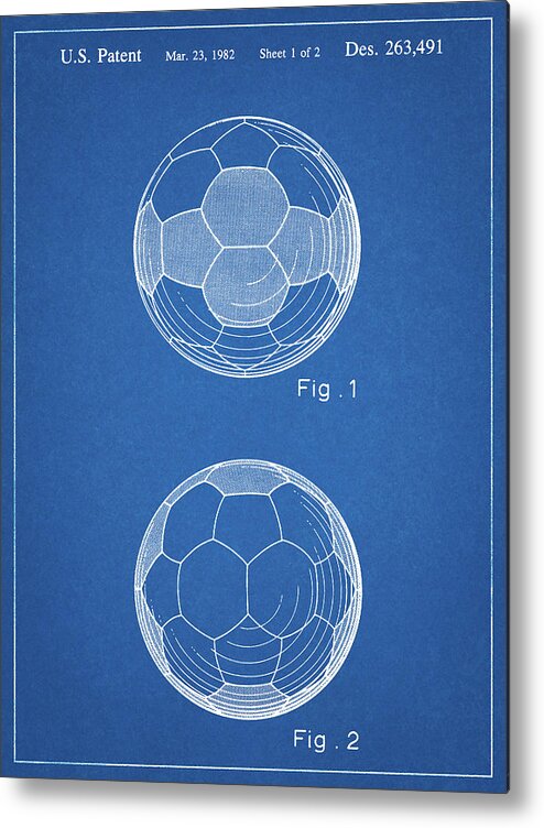 Pp62-blueprint Leather Soccer Ball Patent Poster Metal Print featuring the digital art Pp62-blueprint Leather Soccer Ball Patent Poster by Cole Borders