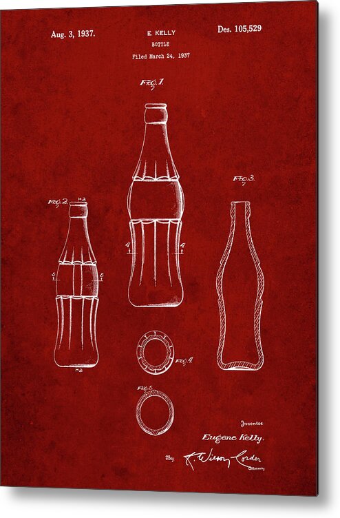 Pp626-burgundy D-patent Coke Bottle Patent Poster Metal Print featuring the digital art Pp626-burgundy D-patent Coke Bottle Patent Poster by Cole Borders