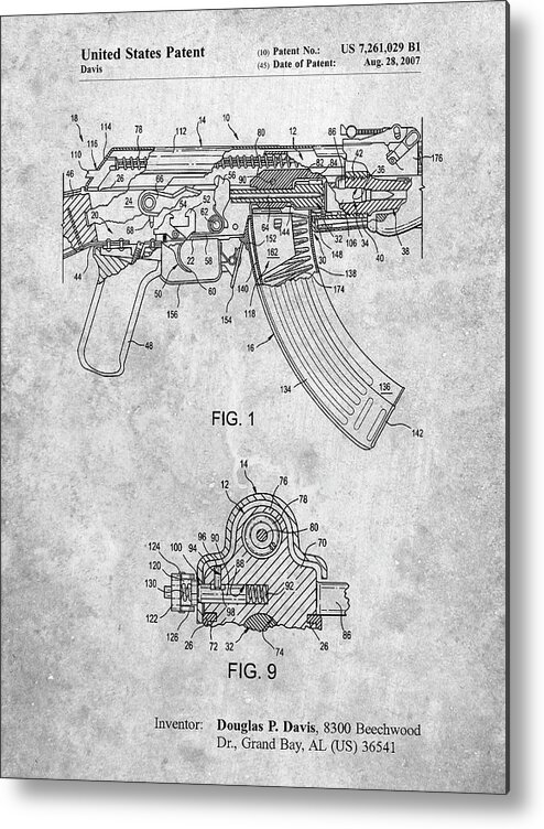 Pp701-slate Ak-47 Bolt Locking Patent Print Metal Print featuring the digital art Pp701-slate Ak-47 Bolt Locking Patent Print by Cole Borders