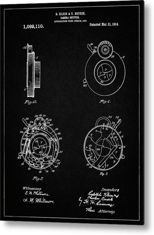 Pp720-vintage Black Bausch And Lomb Camera Shutter Patent Poster Metal Print featuring the photograph Pp720-vintage Black Bausch And Lomb Camera Shutter Patent Poster by Cole Borders