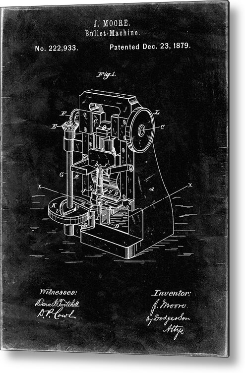 Pp757-black Grunge Bullet Machine Patent Poster Metal Print featuring the digital art Pp757-black Grunge Bullet Machine Patent Poster by Cole Borders
