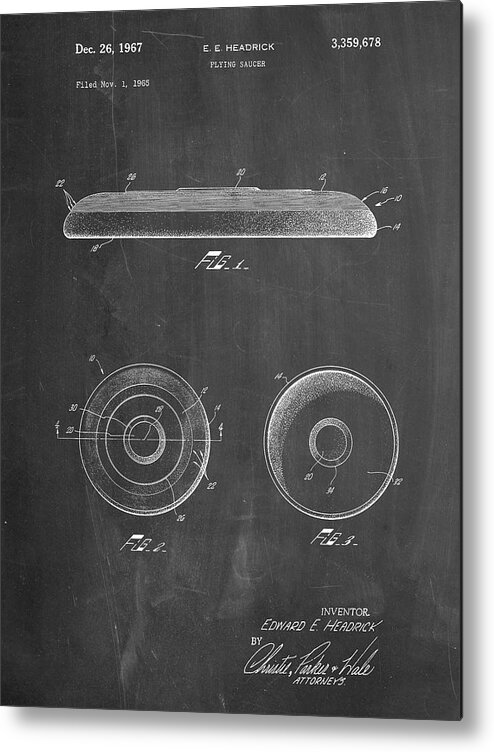Pp854-chalkboard Frisbee Patent Poster Metal Print featuring the digital art Pp854-chalkboard Frisbee Patent Poster by Cole Borders