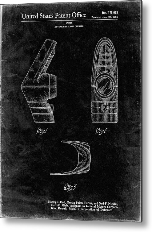 Pp871-black Grunge Harley J. Earl Concept Tail Light Patent Poster Metal Print featuring the digital art Pp871-black Grunge Harley J. Earl Concept Tail Light Patent Poster by Cole Borders