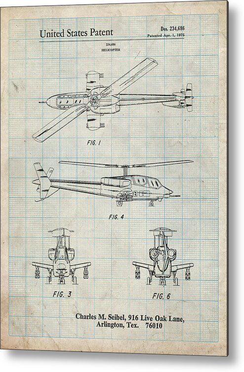Pp876-antique Grid Parchment Helicopter Patent Print Metal Print featuring the digital art Pp876-antique Grid Parchment Helicopter Patent Print by Cole Borders