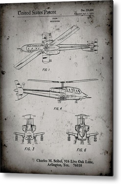 Pp876-faded Grey Helicopter Patent Print Metal Print featuring the digital art Pp876-faded Grey Helicopter Patent Print by Cole Borders