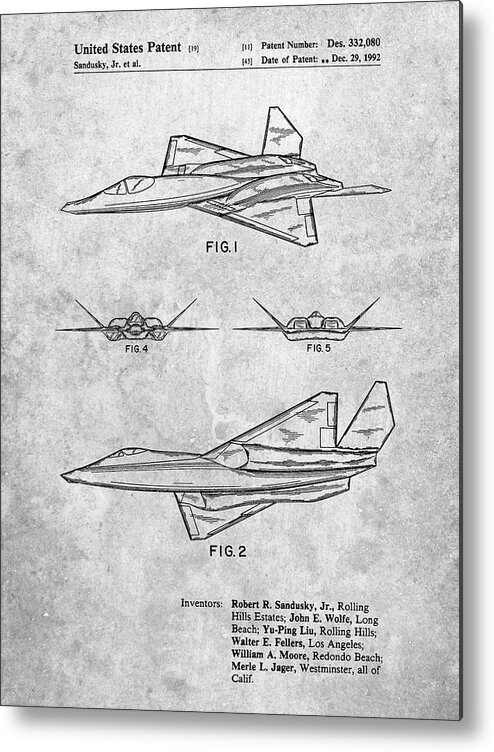 Pp972-slate Northrop F-23 Fighter Stealth Plane Patent Metal Print featuring the digital art Pp972-slate Northrop F-23 Fighter Stealth Plane Patent by Cole Borders