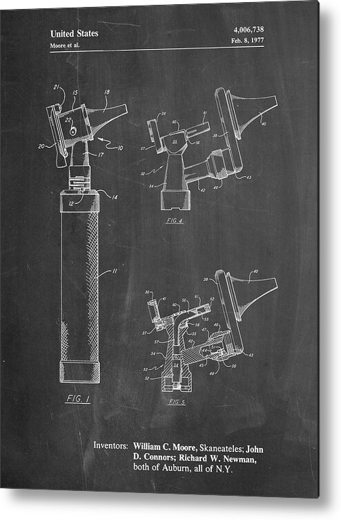 Pp978-chalkboard Otoscope Patent Print Metal Print featuring the digital art Pp978-chalkboard Otoscope Patent Print by Cole Borders