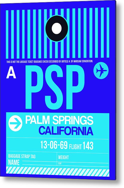 Palm Springs Metal Print featuring the digital art PSP Palm Springs Luggage Tag II by Naxart Studio