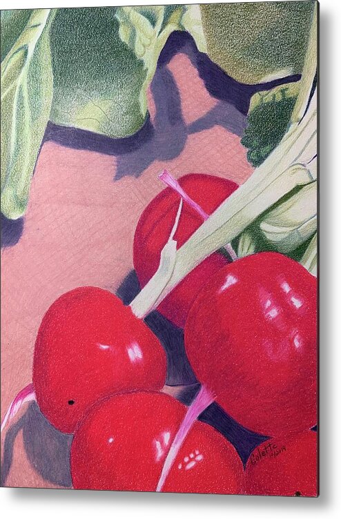 Vegetable Metal Print featuring the drawing Radishes by Colette Lee