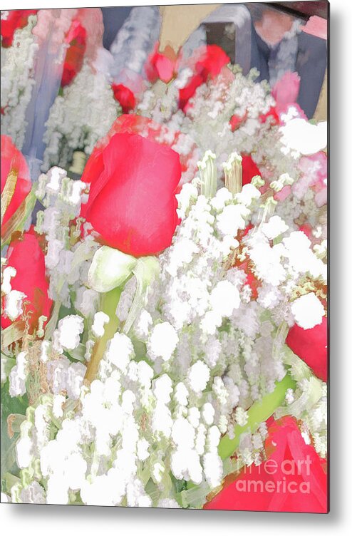 Abstract Metal Print featuring the photograph Red and White flowers pastel by Phillip Rubino