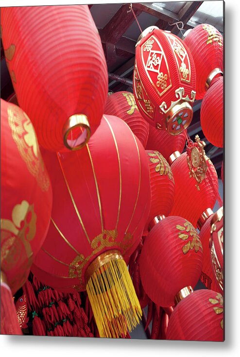 Chinese Culture Metal Print featuring the photograph Red Chinese Lanterns For Sale In A by Shanna Baker