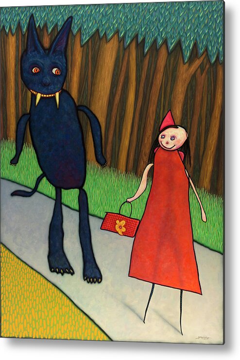 Little Red Ridinghood Metal Print featuring the painting Red Ridinghood by James W Johnson
