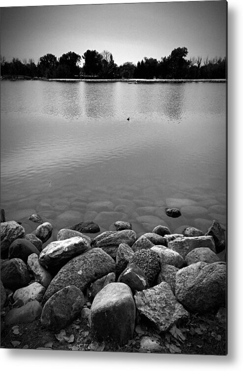 Black And White Photograph Metal Print featuring the digital art Rocky Shoreline by Donald S Hall