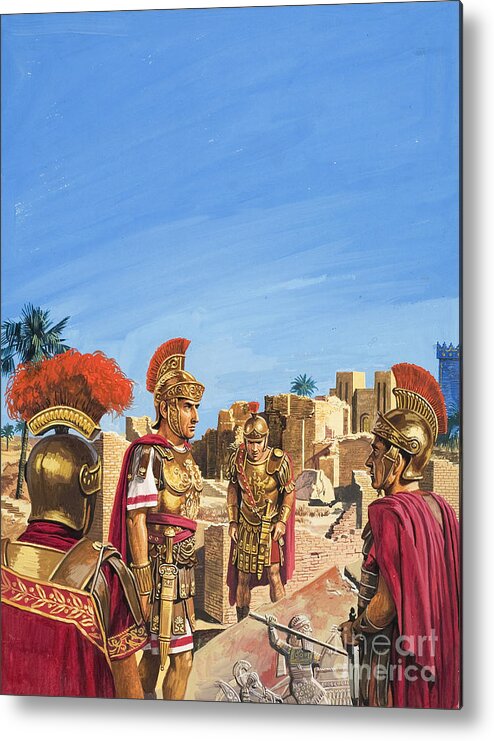 Babylonian Metal Print featuring the painting Romans Admiring Remnants Of The Golden Age Of Babylon by Severino Baraldi