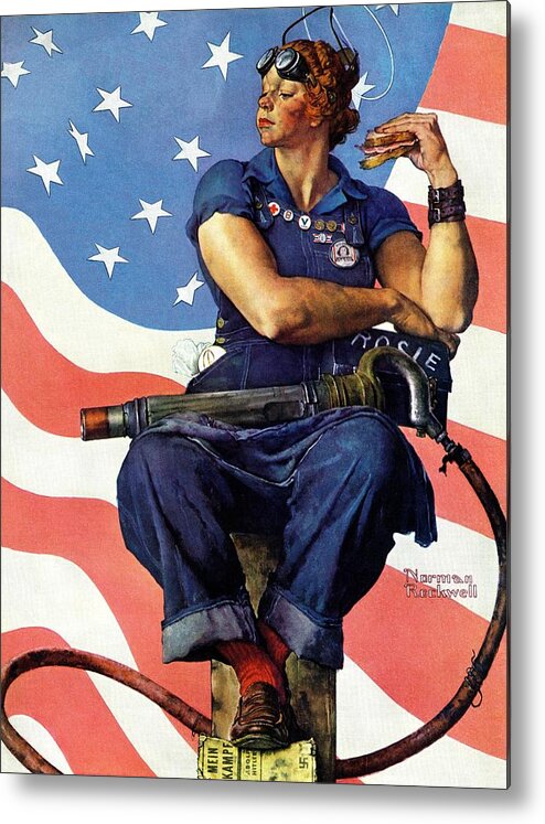 Factories Metal Poster featuring the painting Rosie The Riveter by Norman Rockwell