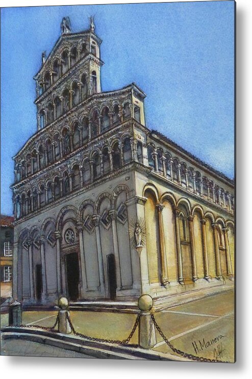 Architecture Metal Print featuring the painting San Michele in Foro, Lucca by Henrieta Maneva