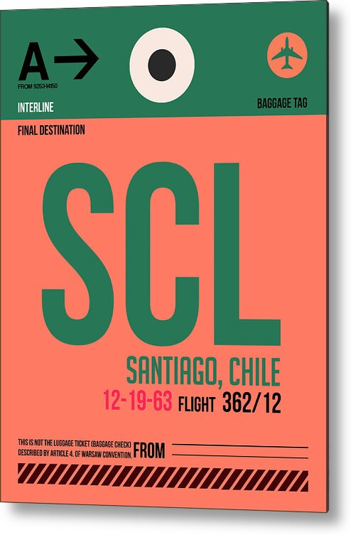 Vacation Metal Print featuring the digital art SCL Santiago Luggage Tag I by Naxart Studio
