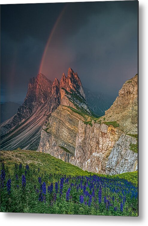 Landscape Metal Print featuring the photograph Seceda Rainbow by Henk Goossens