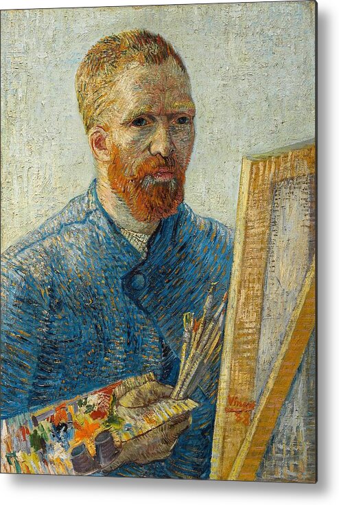 Oil On Canvas Metal Print featuring the painting Self-Portrait as a Painter. by Vincent van Gogh -1853-1890-