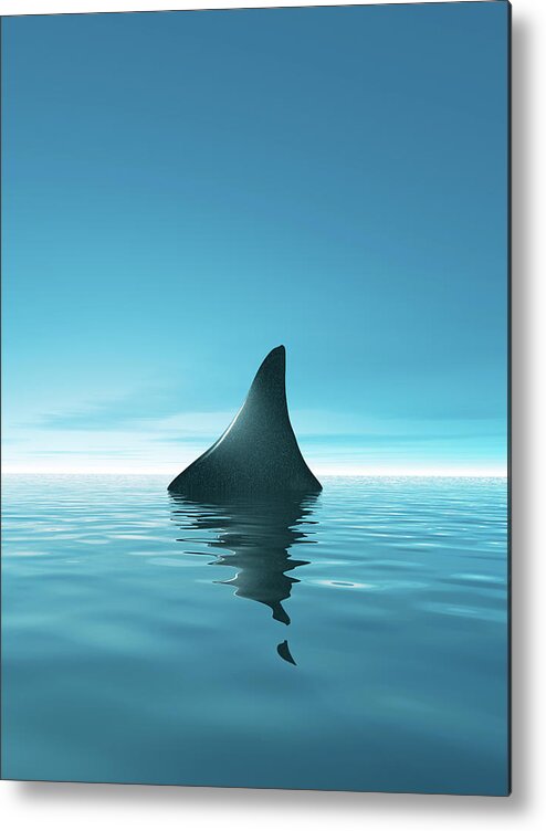 Risk Metal Print featuring the digital art Shark Waiting In Th Calm Blue Sea by Artpartner-images