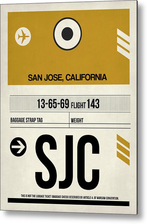 San Jose Metal Print featuring the digital art SJC San Jose Luggage Tag I by Naxart Studio