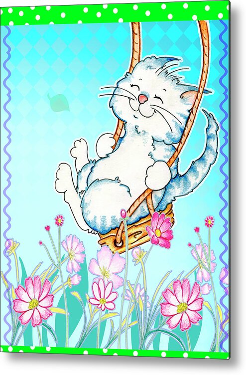 Cat Metal Print featuring the mixed media Spring Swing by Valarie Wade