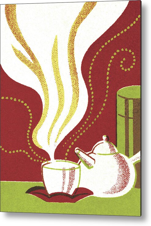 Aroma Metal Print featuring the drawing Steaming Beverage and Teapot by CSA Images