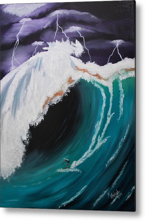 Surf Metal Print featuring the painting Surfing a Storm by Kathern Ware