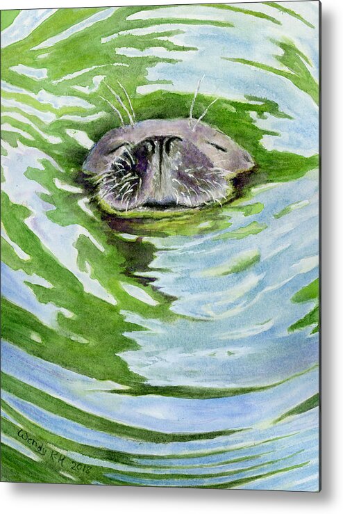 Water Metal Print featuring the painting Sweet Sleeping Seal by Wendy Keeney-Kennicutt