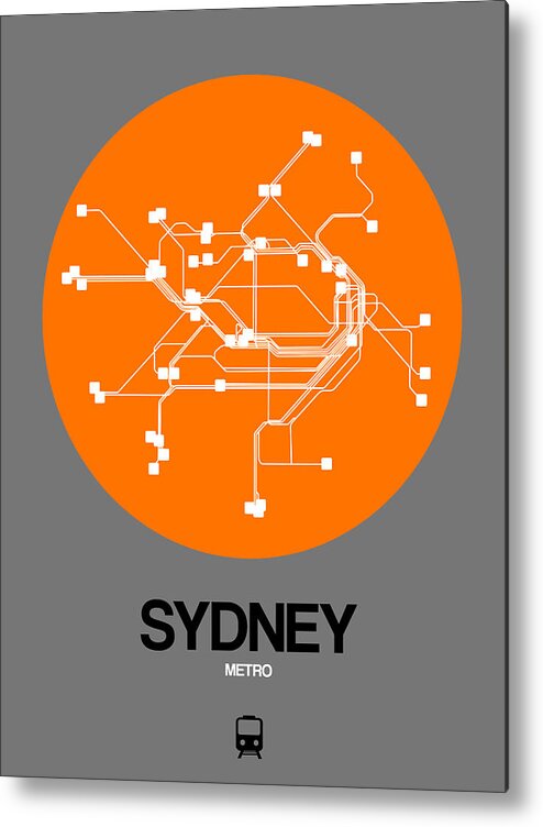 Sydney Metal Print featuring the digital art Sydney Orange Subway Map by Naxart Studio