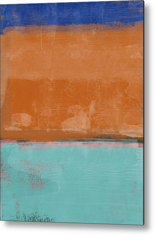 Abstract Metal Print featuring the painting Teal and Orange Abstract Study by Naxart Studio