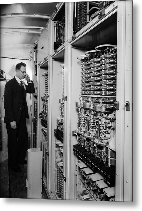 1930-1939 Metal Print featuring the photograph Telephone Exchange by Fox Photos