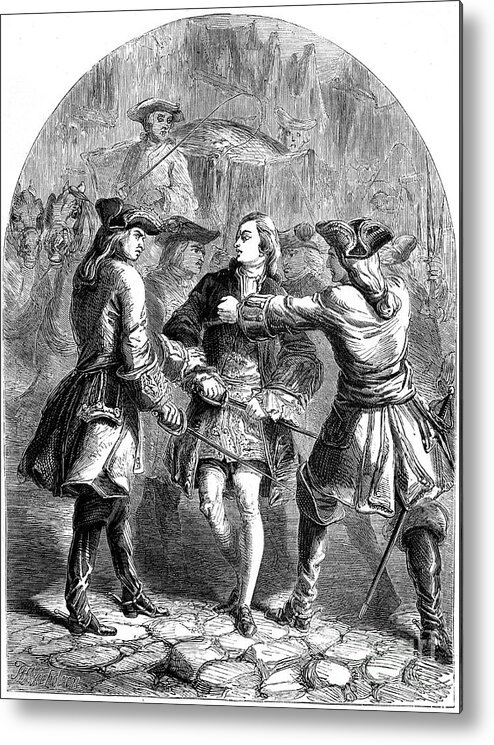 Engraving Metal Print featuring the drawing The Arrest Of The Young Pretender by Print Collector