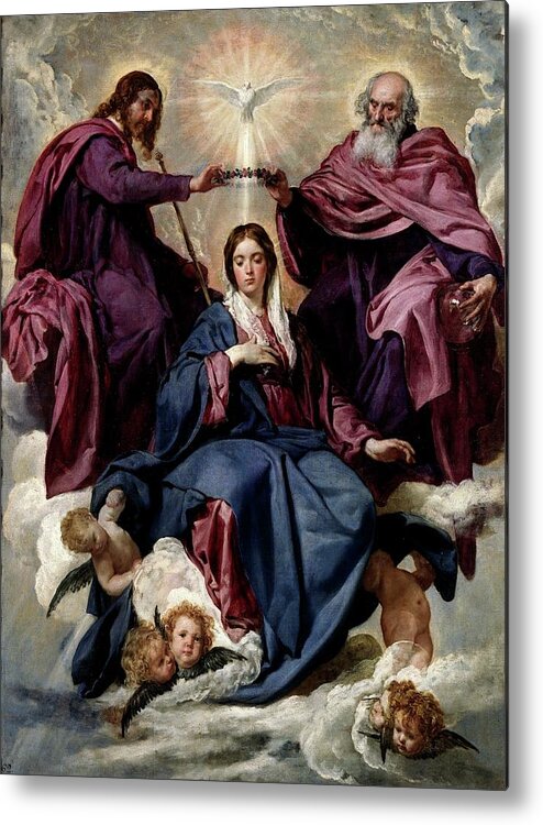Diego Velazquez Metal Print featuring the painting 'The Coronation of the Virgin', ca. 1635, Spanish School, ... by Diego Velazquez -1599-1660-