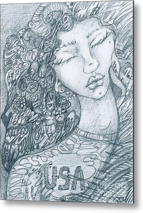  Metal Print featuring the drawing The Immigrant Heart by Judy Henninger